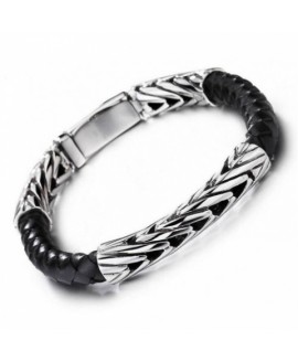 Модный браслет украшение из стали и кожи БС-3722