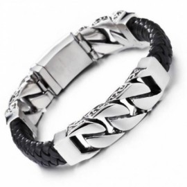 Мужской браслет цепочка из кожи Viking BS3727