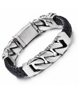 Мужской браслет цепочка из кожи Viking BS3727